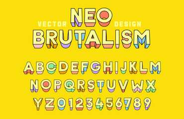 Neo Brutalism vector design premium alphabet. 3D filled outline typeface font graphics based on cartoon, 90s, y2k, 2000s graphic styles