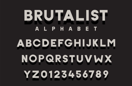 Brutalist premium alphabet. Simple bold and impactful font with shadow.