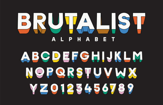 Brutalist vector premium alphabet. 3D filled outline font.
