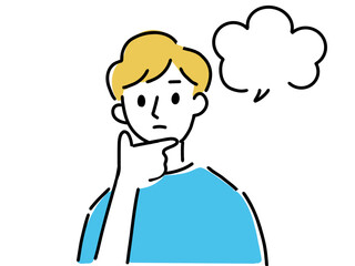 アゴにてを当て考える若い男性