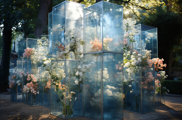 "Le Jardin de Cristal" : Un jardin abstrait rempli de fleurs et de plantes cristallines qui reflètent la lumière étincelante.
