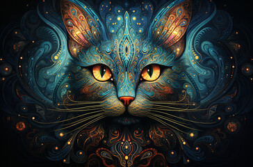 "Le Chat Astral" : Un chat mystérieux, dont les yeux reflètent les secrets  enfouis de l'univers.
