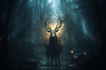 "Le Cerf Enchanté" : Un cerf majestueux répandant une lueur féerique.
