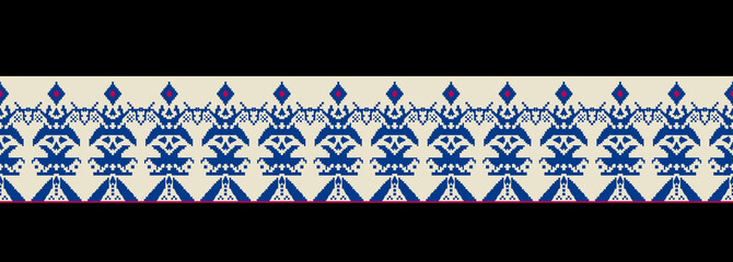 Beautiful figure tribal Indian geometric ethnic oriental pattern traditional on blue background.Aztec style,embroidery,abstract,vector illustration.design for texture,fabric,clothing,wrapping,carpet.