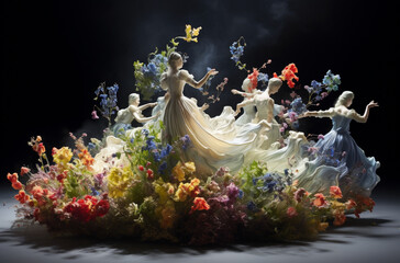 "La Danse Botanique" : Une scène abstraite où des fleurs et des plantes semblent danser en harmonie, créant un spectacle envoûtant.
