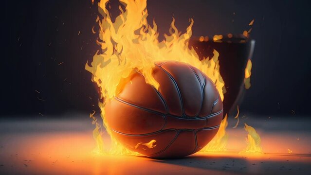 basket ball on fire, Seamless Animation Video Background in 4K Resolution	