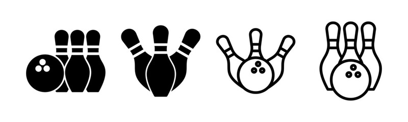 Bowling icon set illustration. bowling ball and pin sign and symbol.