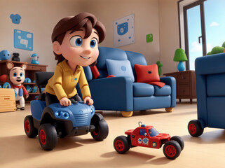 child playing with toy car