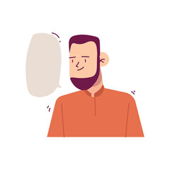 Man conversation with empty balloon speak vector illustration. Character talking with chat bubble symbol people flat design.