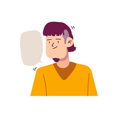 Man conversation with empty balloon speak vector illustration. Character talking with chat bubble symbol people flat design.