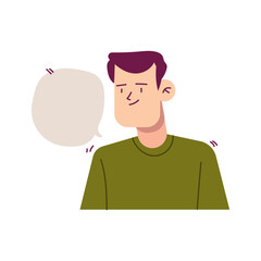 Man conversation with empty balloon speak vector illustration. Character talking with chat bubble symbol people flat design.