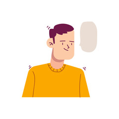 Obraz premium Man conversation with empty balloon speak vector illustration. Character talking with chat bubble symbol people flat design.