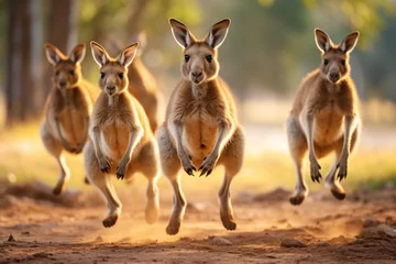 Tuinposter Kangaroo Family Hopping in Unison © Repository-images