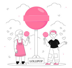 Kids with lollipop line vector concept