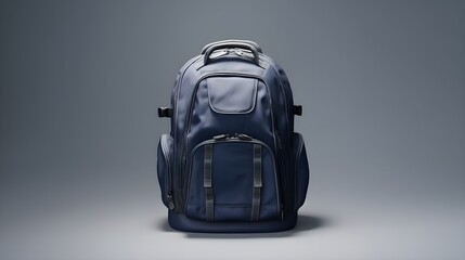 Naklejka premium Navy backpack isolated on a white background Back to school, education, childhood, primary school theme.