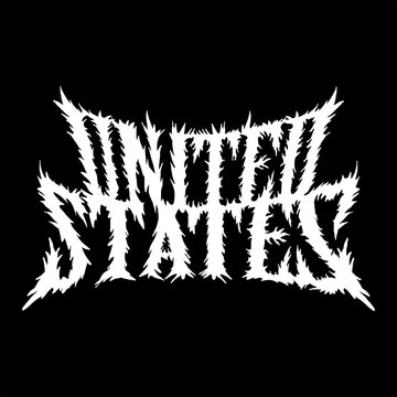 United States Word With Death Metal Font Hand Drawing Vector Isolated On Black Background.