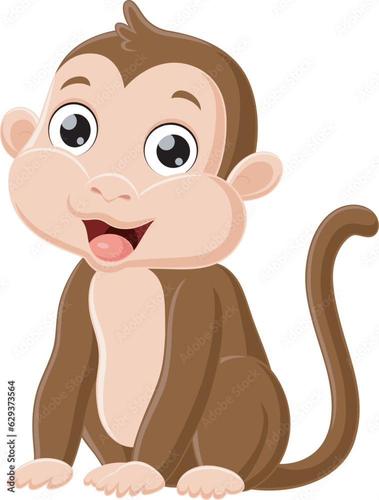 Wall mural cute baby monkey cartoon sitting