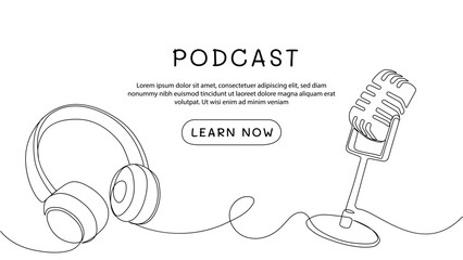 One line podcast banner vector concept