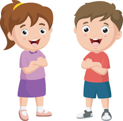 Fototapeta premium Cute happy little boy and girl cartoon