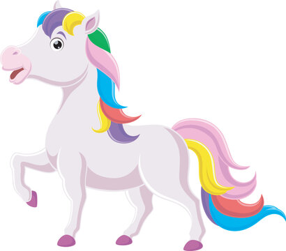 Cute rainbow unicorn on white background