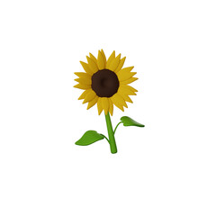 Yellow cute Sunflower 3D render icon isolated white background.