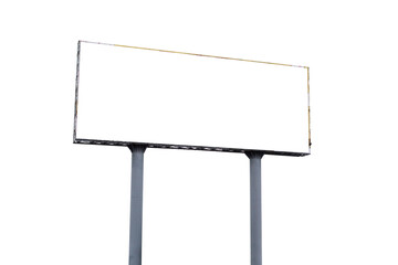 Blank white screen advertising billboard isolated with clipping path on white background. Mockup outdoors for advertisement. marketing layout banners.