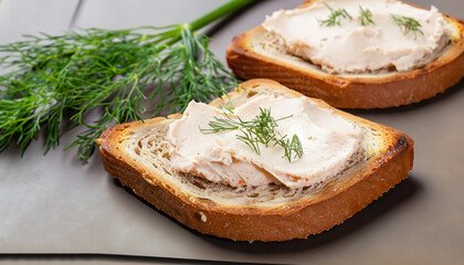 pate of smoked fish with sour cream and dill on toasted bread