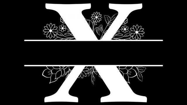 Letter W Floral Monogram animated, with ALPHA Channel (Transparent Background) In 4K Resolution