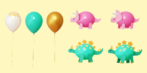 3D cute dinosaur theme balloons set