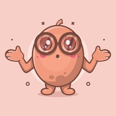 cute kiwi fruit character mascot with confused gesture isolated cartoon in flat style design