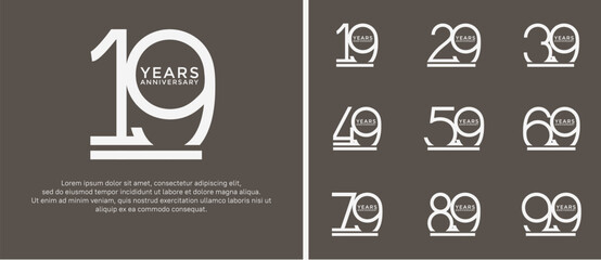 set of anniversary logo white color on brown background for celebration moment