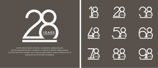 set of anniversary logo white color on brown background for celebration moment