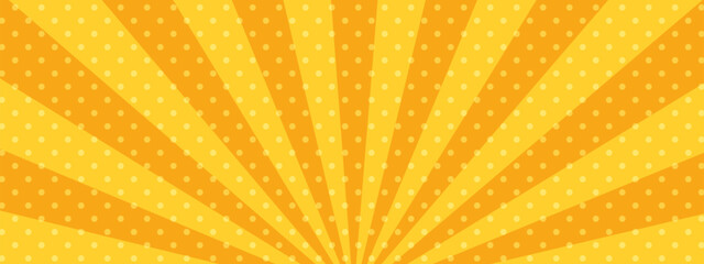 かわいいポップなドットの集中線　黄色　オレンジ　横　横長  ワイド