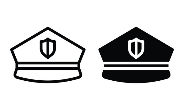 Police hat icon with outline and glyph style.