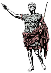 Roman emperor caesar statue in armor and toga  - obrazy, fototapety, plakaty
