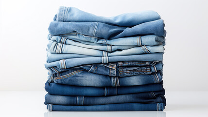 stack of jeans against a white background