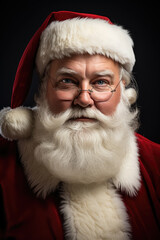 Advertising portrait of friendly Santa Claus looking at camera in studio production.