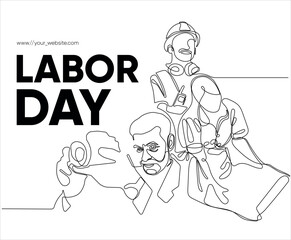 Happy Labour Day simple vector web banner. Set of tools. Lettering Labour Day. Black and white background, banner, poster. Vector illustration