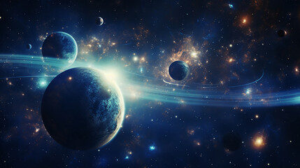 Obraz na płótnie Canvas space planets galaxies star blue background