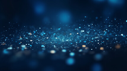 A close-up shot of sparkling bokeh particles in varying shades of blue