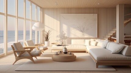 Living room Interior design minimalism style white clean theme