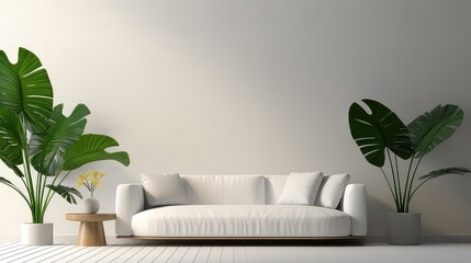 Living room Interior design minimalism style white clean theme