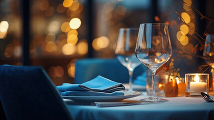 Table set for a romantic dinner in a restaurant