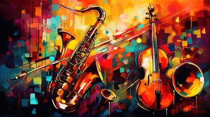 Fototapeta na wymiar Jazz music background watercolor style arts