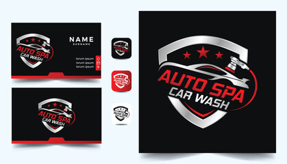 auto detailing service logo template. business card design