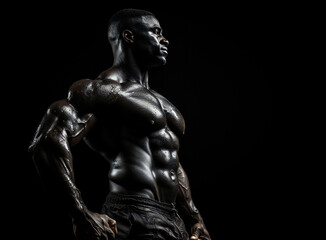 Fototapeta na wymiar Sculpted Perfection: Muscular black man posing with ripped physique