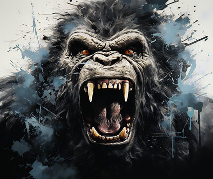 Close-up Illustration of a Furious Gorilla