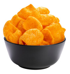 Delicious crispy corn chip in white bowl isolated on white background, Corn chips on white PNG File.