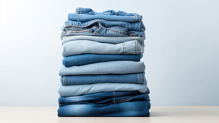 Denim Collection. Jeans Stack on a Clean White Background