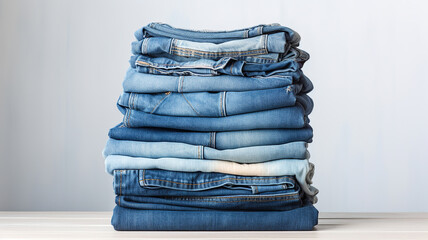 stack of jeans against a white background